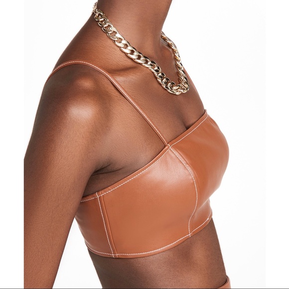 NEW STAUD BROWN FAUX LEATHER BANDEAU CROP TOP - Picture 3 of 8